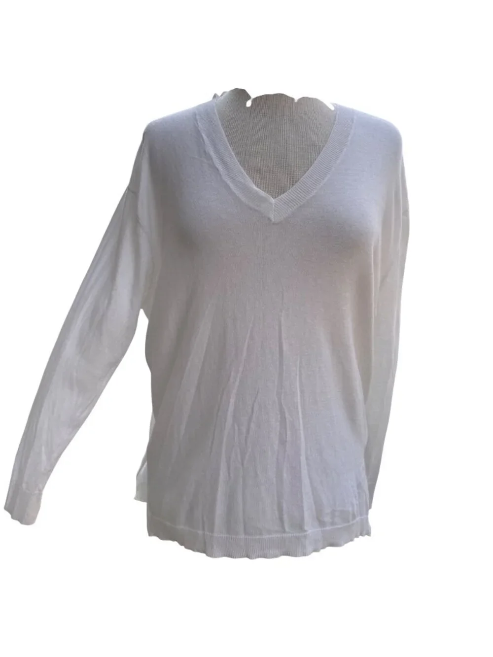 Michael Kors Womens V-Neck Knit Sweater White Medium Cotton Blend Pre-Owned